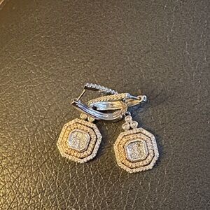 Delicate Rose Gold and Silver Drop Earrings with Diamond Accents